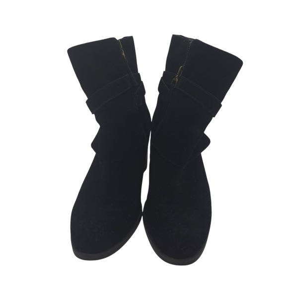 Ralph Lauren RLL Black Suede Block Heel Ankle Boots Gilda 8B Y2K Moto Strap - Picture 5 of 13